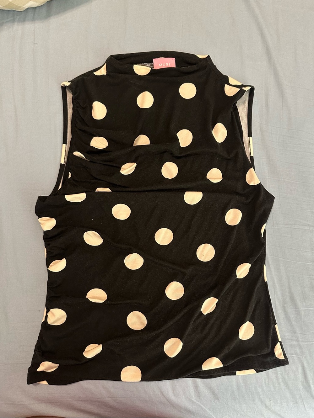 Muse Black Tank Top with Cream Polka Dots